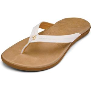 OLUKAI Honu Women’s Beach Sandal, Soft & Comfortable Full-Grain Leather, Easy Slip-On Flip-Flops, Everyday, All-Day Comfort & Style(Bright White/Golden Sand)