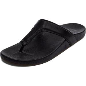 OLUKAI Kipe’a Lipi Women’s Beach Sandal, Soft Leather Flip-Flop, All-Day Wear & Ultra-Soft Comfort Fit(Black/Black)