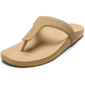 OLUKAI Kipe’a Lipi Women’s Beach Sandal, Soft Leather Flip-Flop, All-Day Wear & Ultra-Soft Comfort Fit(Warm Sand/Warm Sand)