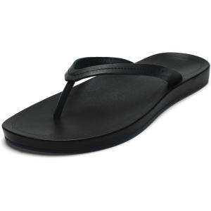 OLUKAI Lalahi Women’s Leather Beach Sandals, Casual Everyday Flip Flop, Lightweight & Supportive Arch, Clean Design & Soft Comfort(Lava Rock/Lava Rock)