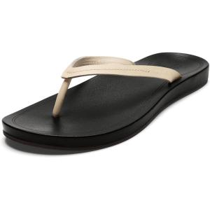 OLUKAI Lalahi Women’s Leather Beach Sandals, Casual Everyday Flip Flop, Lightweight & Supportive Arch, Clean Design & Soft Comfort(Tapa/Lava Rock)
