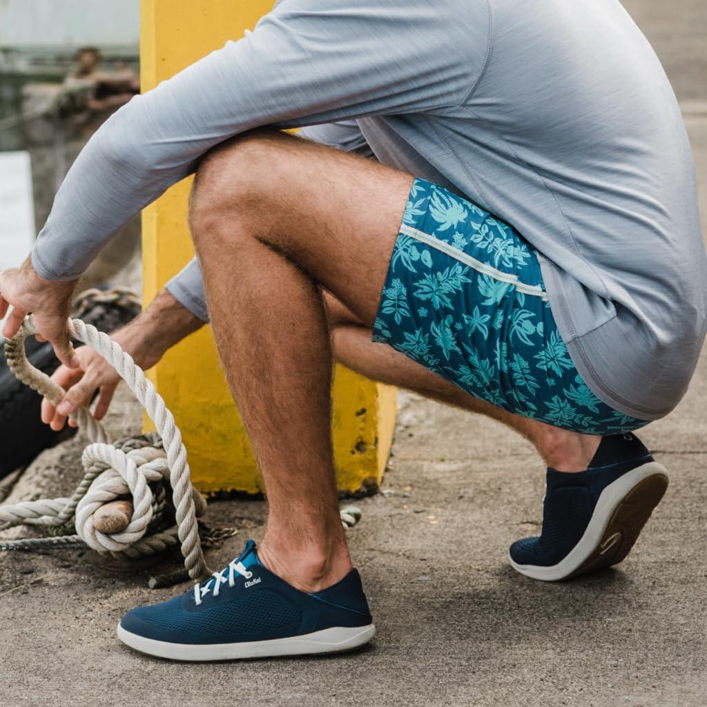 image:imageOLUKAI Ahi Mens Performance Marine Shoes WaterReady Sneakers with Customized Lacing Fit Lightweight amp Breathable Enhanced Grip amp TractionTrench BlueOff White