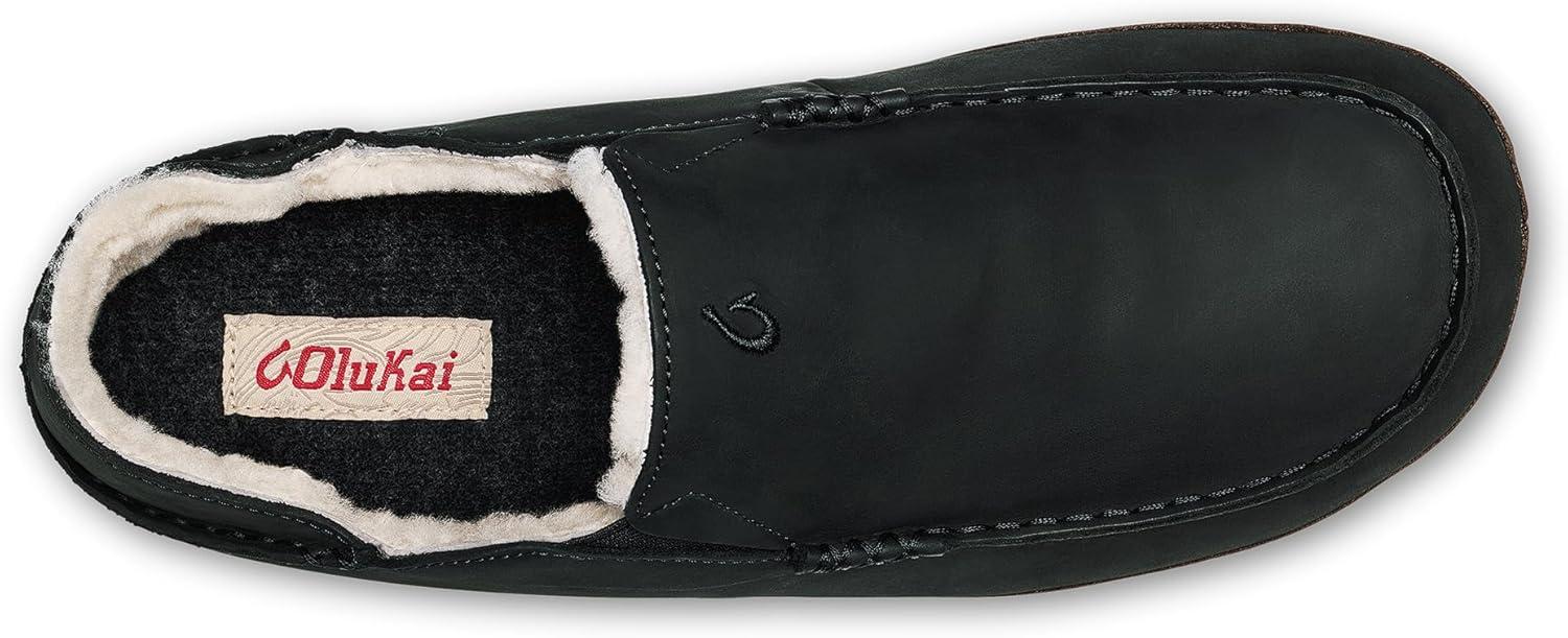 image:imageOLUKAI Moloa Slipper Mens Premium Leather SlipOn Shoes Soft Genuine Shearling Lining amp Gel Insert DropIn Heel amp AllDay ComfortBlackDk Java
