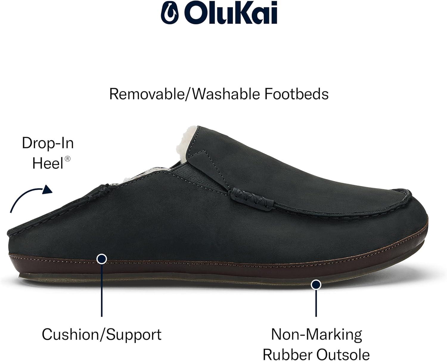 image:imageOLUKAI Moloa Slipper Mens Premium Leather SlipOn Shoes Soft Genuine Shearling Lining amp Gel Insert DropIn Heel amp AllDay ComfortBlackDk Java