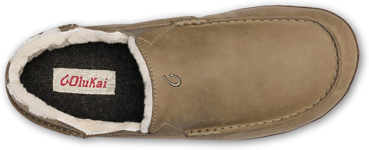 image:imageOLUKAI Moloa Slipper Mens Premium Leather SlipOn Shoes Soft Genuine Shearling Lining amp Gel Insert DropIn Heel amp AllDay ComfortClayDk Java
