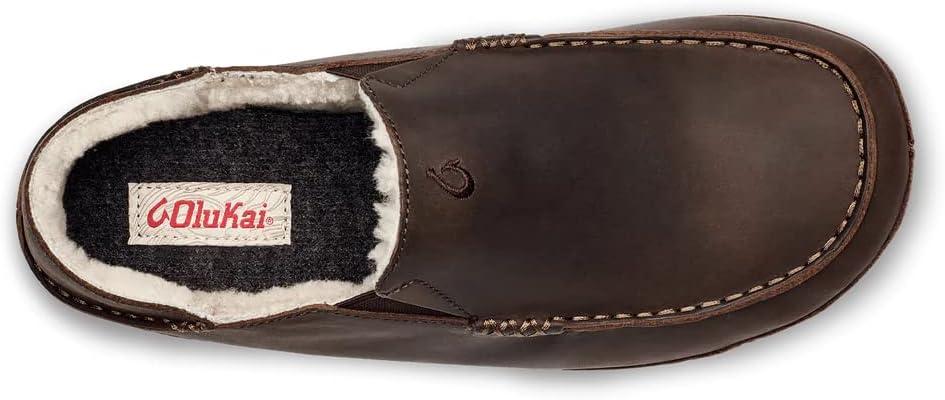 image:imageOLUKAI Moloa Slipper Mens Premium Leather SlipOn Shoes Soft Genuine Shearling Lining amp Gel Insert DropIn Heel amp AllDay ComfortDk WoodDk Wood