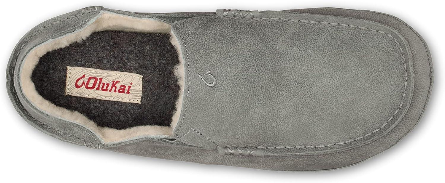 image:imageOLUKAI Moloa Slipper Mens Premium Leather SlipOn Shoes Soft Genuine Shearling Lining amp Gel Insert DropIn Heel amp AllDay ComfortSharkskinSharkskin