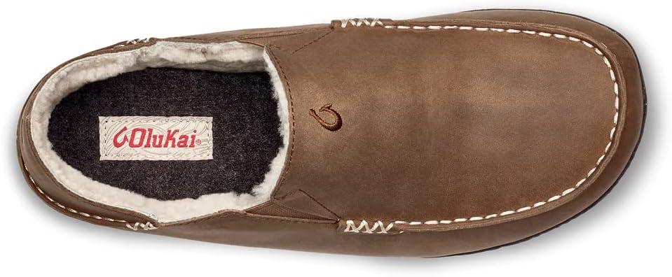 image:imageOLUKAI Moloa Slipper Mens Premium Leather SlipOn Shoes Soft Genuine Shearling Lining amp Gel Insert DropIn Heel amp AllDay ComfortToffeeDk Wood