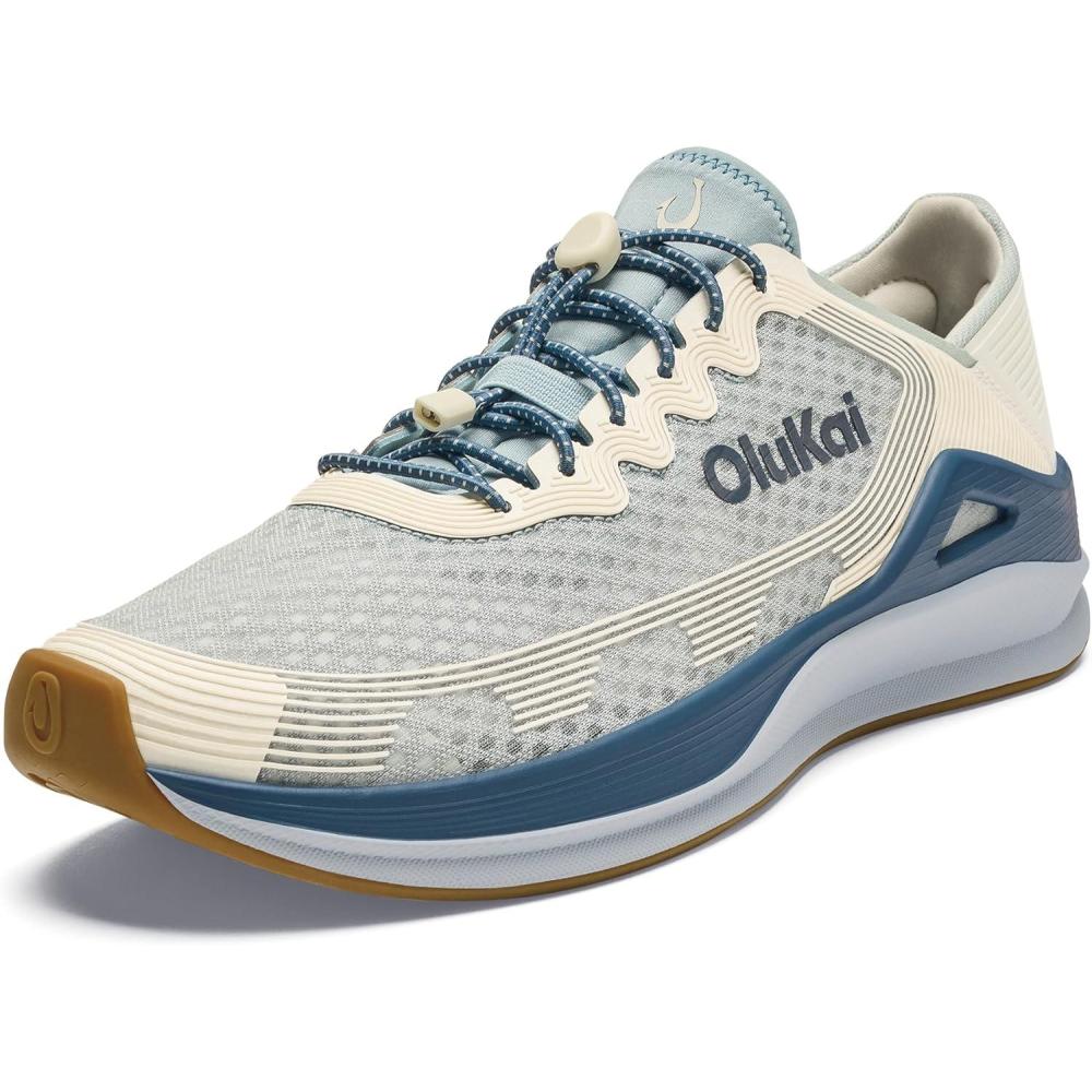 image:imageOLUKAI Ahi Mens Performance Marine Shoes WaterReady Sneakers with Customized Lacing Fit Lightweight amp Breathable Enhanced Grip amp TractionBlue PearlWhite