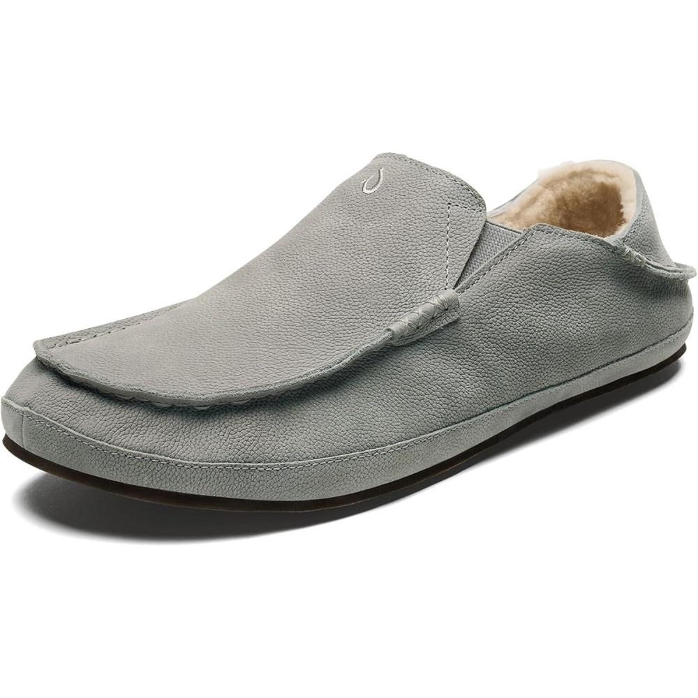 image:imageOLUKAI Moloa Slipper Mens Premium Leather SlipOn Shoes Soft Genuine Shearling Lining amp Gel Insert DropIn Heel amp AllDay ComfortSharkskinSharkskin