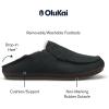 OLUKAI Moloa Slipper, Men’s Premium Leather Slip-On Shoes, Soft Genuine Shearling Lining & Gel Insert, Drop-In Heel & All-Day Comfort(Black/Dk Java)