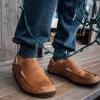 OLUKAI Moloa Slipper, Men’s Premium Leather Slip-On Shoes, Soft Genuine Shearling Lining & Gel Insert, Drop-In Heel & All-Day Comfort(Toffee/Dk Wood)