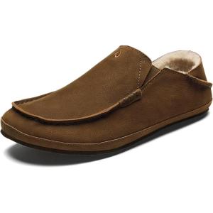 OLUKAI Moloa Slipper, Men’s Premium Leather Slip-On Shoes, Soft Genuine Shearling Lining & Gel Insert, Drop-In Heel & All-Day Comfort(Kona Coffee/Kona Coffee)