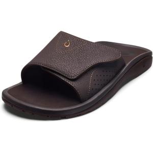 OLUKAI Nalu Slide Men’s Versatile Slide Sandals, Water-Friendly & Adjustable Straps, Lightweight & Durable, All-Day Comfort & Support(Dk Java/Dk Java)