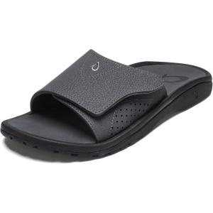 OLUKAI Nalu Slide Men’s Versatile Slide Sandals, Water-Friendly & Adjustable Straps, Lightweight & Durable, All-Day Comfort & Support(Dk Shadow/Dk Shadow)