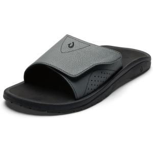 OLUKAI Nalu Slide Men’s Versatile Slide Sandals, Water-Friendly & Adjustable Straps, Lightweight & Durable, All-Day Comfort & Support(Rock/Black)