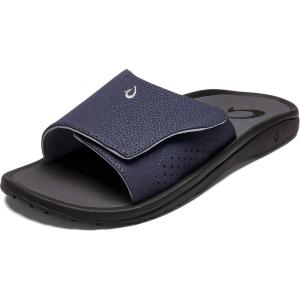 OLUKAI Nalu Slide Men’s Versatile Slide Sandals, Water-Friendly & Adjustable Straps, Lightweight & Durable, All-Day Comfort & Support(Trench Blue/Charcoal)