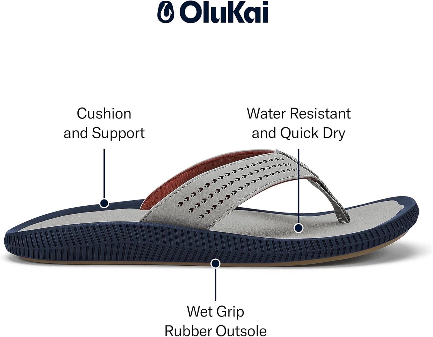 image:imageOLUKAI Ulele Mens Beach Sandals Water Resistant Flip Flops Arch Support amp Comfort Fit Lightweight amp Durable Enhanced Grip amp TractionAshAsh
