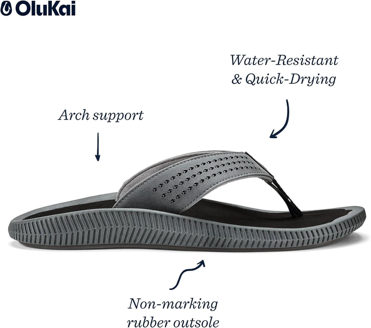 image:imageOLUKAI Ulele Mens Beach Sandals Water Resistant Flip Flops Arch Support amp Comfort Fit Lightweight amp Durable Enhanced Grip amp TractionDk ShadowBlack