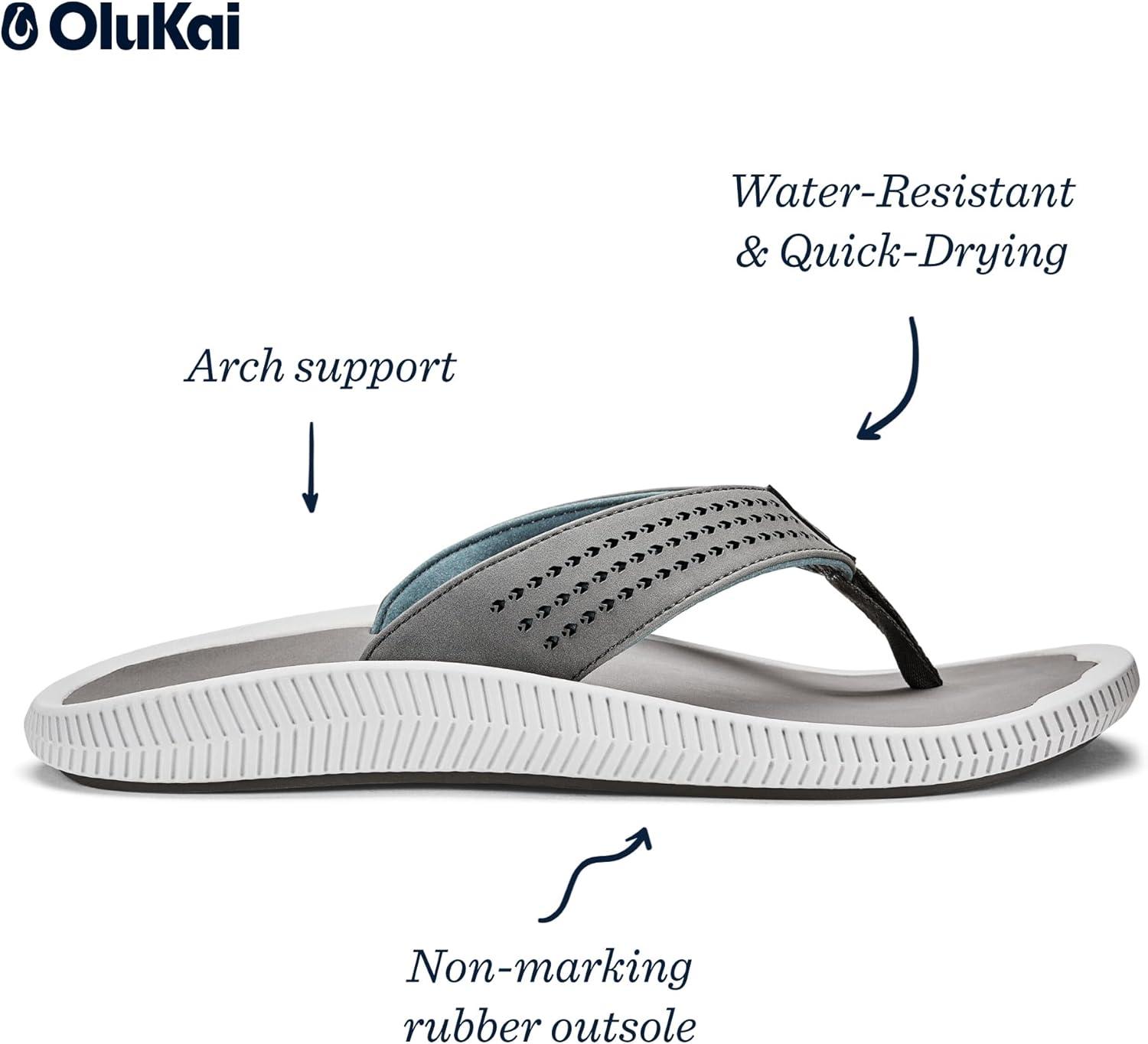 image:imageOLUKAI Ulele Mens Beach Sandals Water Resistant Flip Flops Arch Support amp Comfort Fit Lightweight amp Durable Enhanced Grip amp TractionStoneStone
