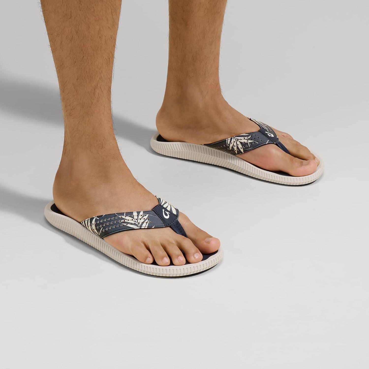 image:imageOLUKAI Ulele Mens Beach Sandals Water Resistant Flip Flops Arch Support amp Comfort Fit Lightweight amp Durable Enhanced Grip amp TractionTrench BlueAloha