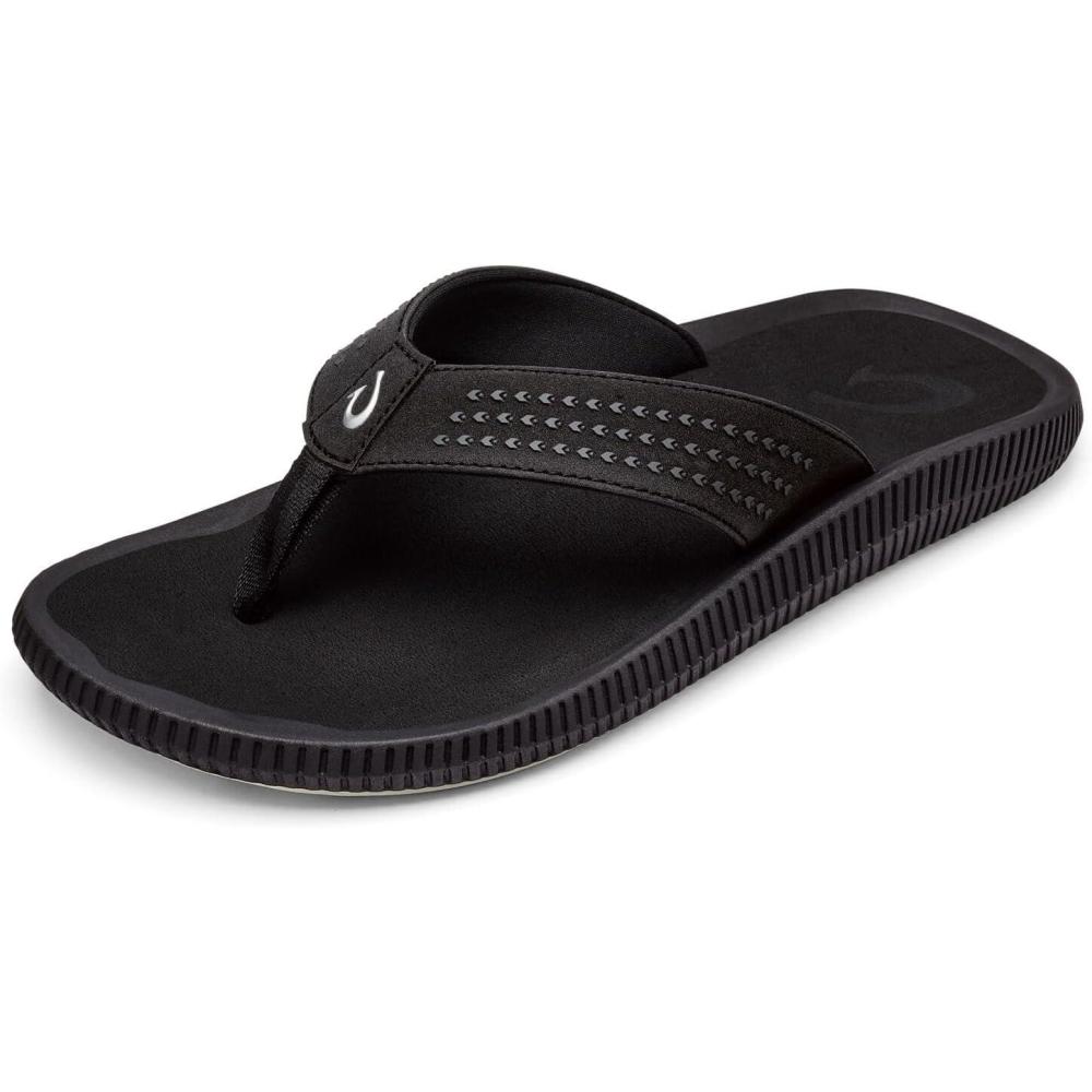 image:imageOLUKAI Ulele Mens Beach Sandals Water Resistant Flip Flops Arch Support amp Comfort Fit Lightweight amp Durable Enhanced Grip amp TractionBlackBlack