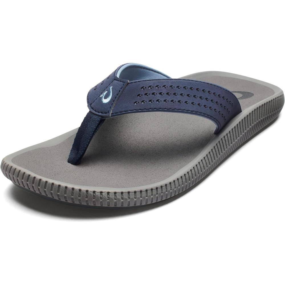 image:imageOLUKAI Ulele Mens Beach Sandals Water Resistant Flip Flops Arch Support amp Comfort Fit Lightweight amp Durable Enhanced Grip amp TractionBlue DepthCharcoal