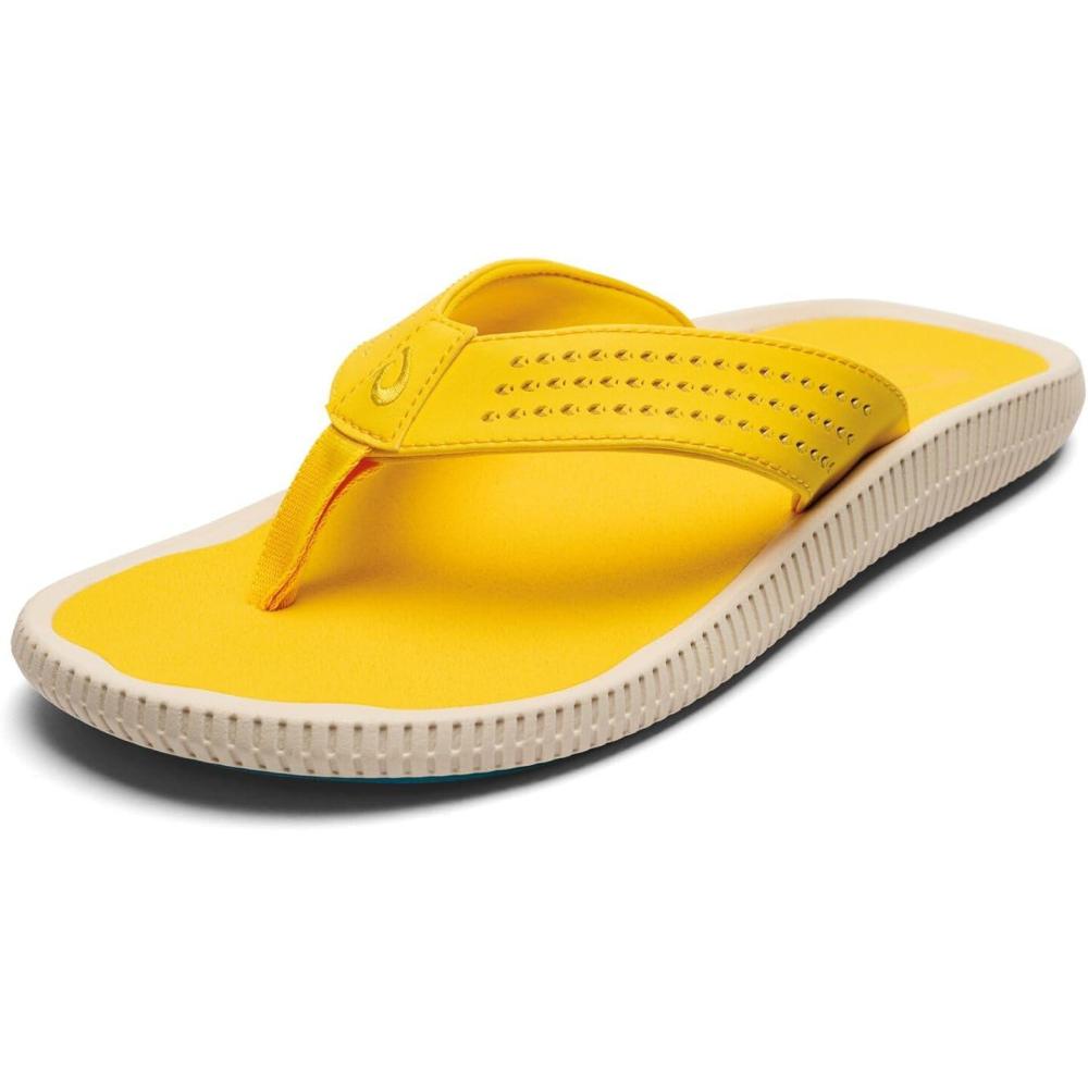 image:imageOLUKAI Ulele Mens Beach Sandals Water Resistant Flip Flops Arch Support amp Comfort Fit Lightweight amp Durable Enhanced Grip amp TractionYlw HibiscusYlw Hibiscus