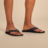 OLUKAI Ulele Men’s Beach Sandals, Water Resistant Flip Flops, Arch Support & Comfort Fit, Lightweight & Durable, Enhanced Grip & Traction(Black/Black)