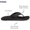OLUKAI Ulele Men’s Beach Sandals, Water Resistant Flip Flops, Arch Support & Comfort Fit, Lightweight & Durable, Enhanced Grip & Traction(Black/Black)