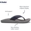 OLUKAI Ulele Men’s Beach Sandals, Water Resistant Flip Flops, Arch Support & Comfort Fit, Lightweight & Durable, Enhanced Grip & Traction(Blue Depth/Charcoal)