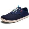 OLUKAI Nohea Moku Men’s No Tie Boat Shoes, Breathable & Quick Dry Mesh, Effortless Design & Barefoot Wearability, All-Day Comfort & Support(Deepest Depths/White Sand)