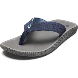 OLUKAI Ulele Men’s Beach Sandals, Water Resistant Flip Flops, Arch Support & Comfort Fit, Lightweight & Durable, Enhanced Grip & Traction(Blue Depth/Charcoal)