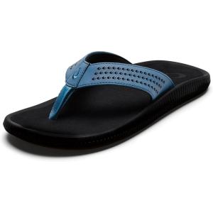 OLUKAI Ulele Men’s Beach Sandals, Water Resistant Flip Flops, Arch Support & Comfort Fit, Lightweight & Durable, Enhanced Grip & Traction(Blue Fog/Lava Rock)