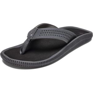 OLUKAI Ulele Men’s Beach Sandals, Water Resistant Flip Flops, Arch Support & Comfort Fit, Lightweight & Durable, Enhanced Grip & Traction(Dk Shadow/Black)