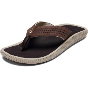 OLUKAI Ulele Men’s Beach Sandals, Water Resistant Flip Flops, Arch Support & Comfort Fit, Lightweight & Durable, Enhanced Grip & Traction(Dk Wood/Dk Wood)