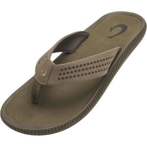 OLUKAI Ulele Men’s Beach Sandals, Water Resistant Flip Flops, Arch Support & Comfort Fit, Lightweight & Durable, Enhanced Grip & Traction(Mustang/Mineral)