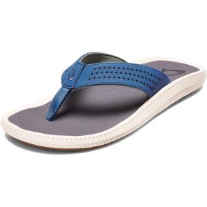 OLUKAI Ulele Men’s Beach Sandals, Water Resistant Flip Flops, Arch Support & Comfort Fit, Lightweight & Durable, Enhanced Grip & Traction(Slate Blue/Charcoal)