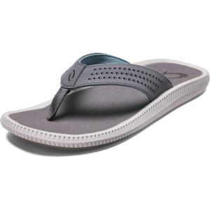 OLUKAI Ulele Men’s Beach Sandals, Water Resistant Flip Flops, Arch Support & Comfort Fit, Lightweight & Durable, Enhanced Grip & Traction(Stone/Stone)