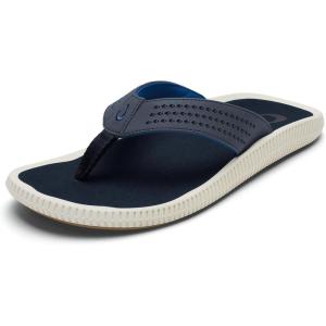 OLUKAI Ulele Men’s Beach Sandals, Water Resistant Flip Flops, Arch Support & Comfort Fit, Lightweight & Durable, Enhanced Grip & Traction(Trench Blue/Tren)