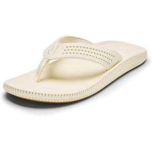 OLUKAI Ulele Men’s Beach Sandals, Water Resistant Flip Flops, Arch Support & Comfort Fit, Lightweight & Durable, Enhanced Grip & Traction(White Sand/White Sand)