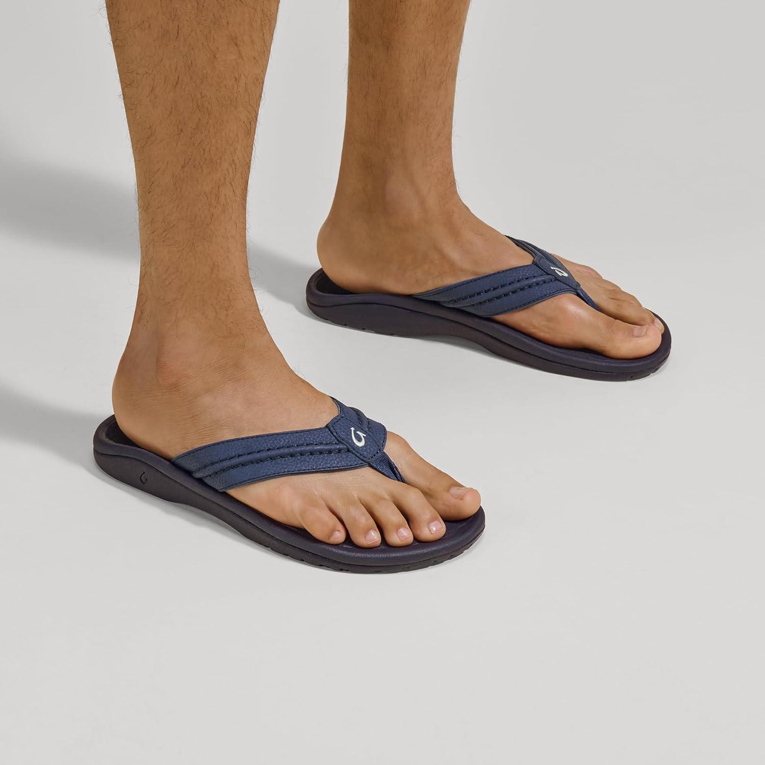 image:imageOLUKAI Hokua Mens Beach Sandals QuickDry FlipFlop Slides Water Resistant amp Wet Grip Rubber Soles Compression Molded Footbed amp Soft Comfort FitBlue DepthBlack