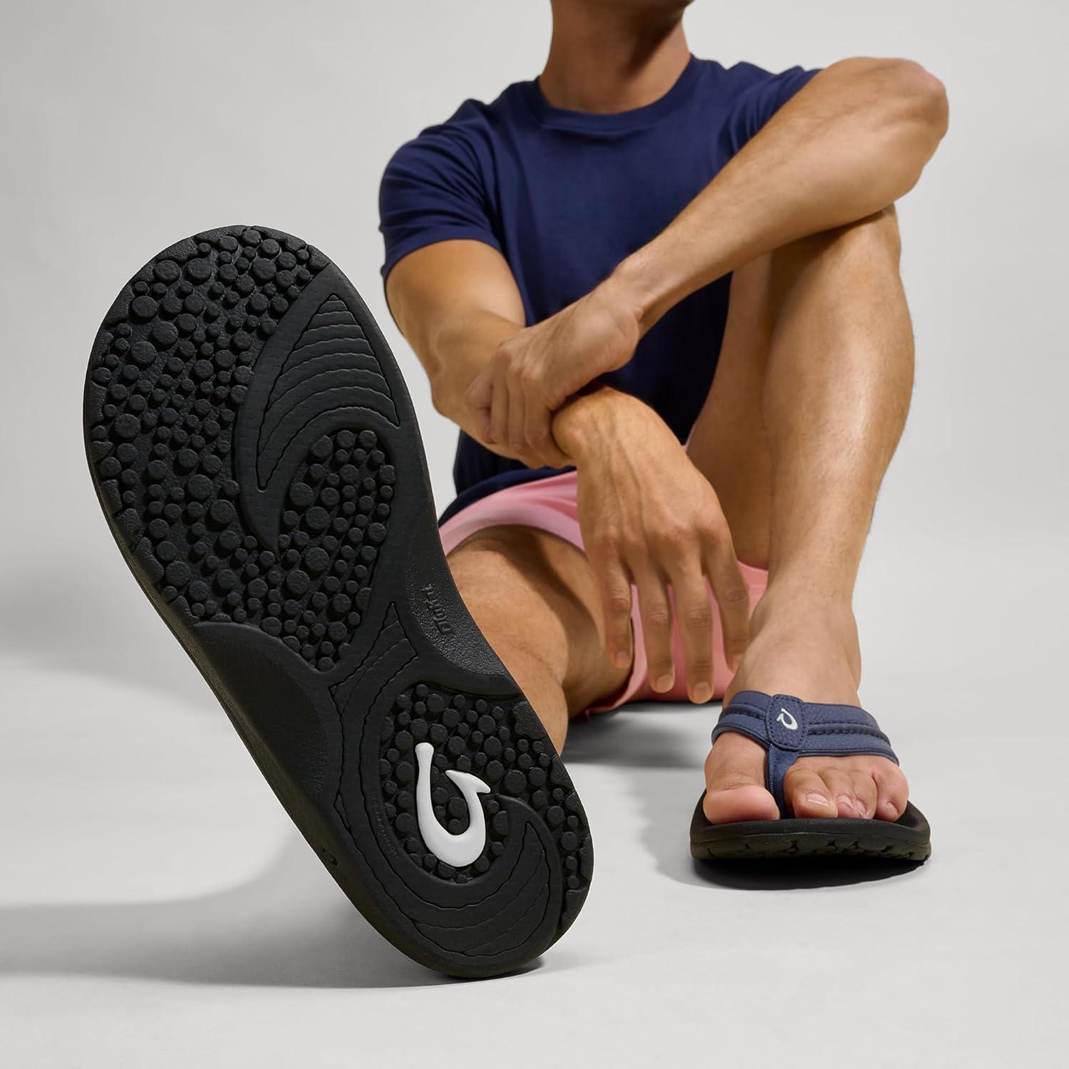 image:imageOLUKAI Hokua Mens Beach Sandals QuickDry FlipFlop Slides Water Resistant amp Wet Grip Rubber Soles Compression Molded Footbed amp Soft Comfort FitBlue DepthBlack
