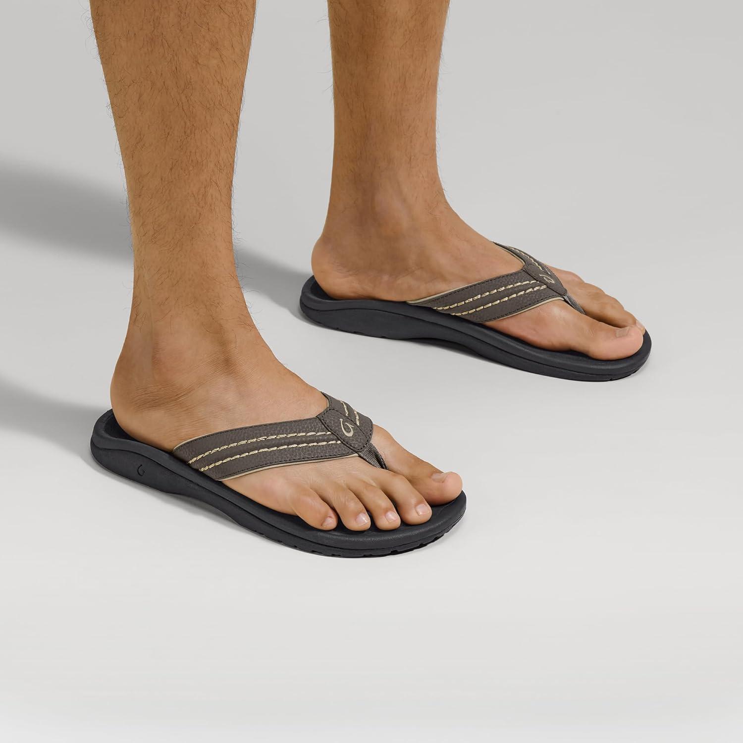 image:imageOLUKAI Hokua Mens Beach Sandals QuickDry FlipFlop Slides Water Resistant amp Wet Grip Rubber Soles Compression Molded Footbed amp Soft Comfort FitKonaOnyx