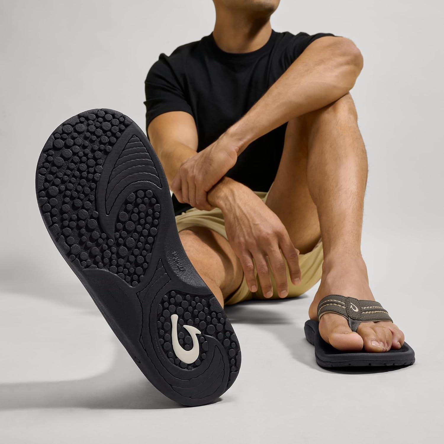 image:imageOLUKAI Hokua Mens Beach Sandals QuickDry FlipFlop Slides Water Resistant amp Wet Grip Rubber Soles Compression Molded Footbed amp Soft Comfort FitKonaOnyx