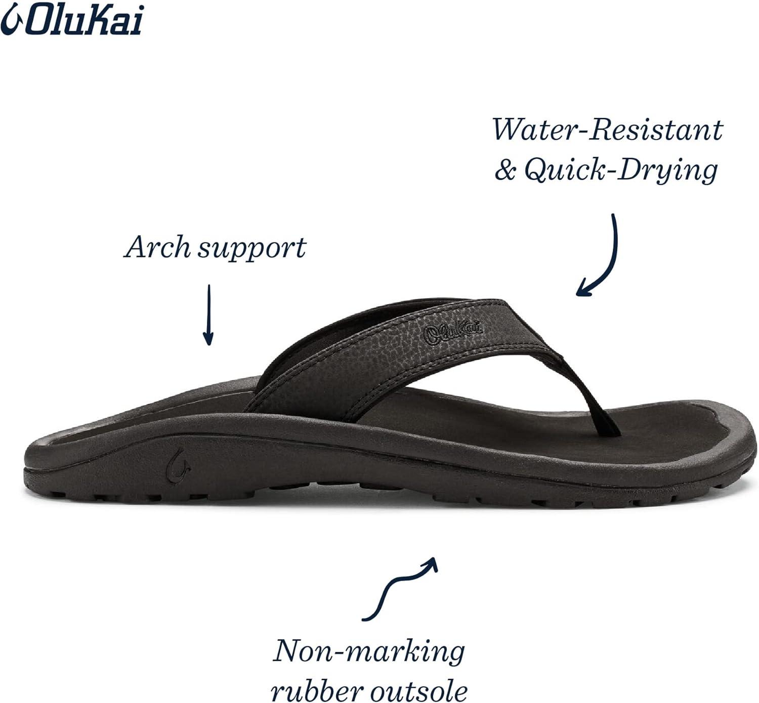 image:imageOLUKAI Hoopio Hau Womens Beach Sandals QuickDry FlipFlop Slides Water Resistant Suede Lining amp Wet Grip Soles Soft Comfort Fit amp Arch SupportBlack Black