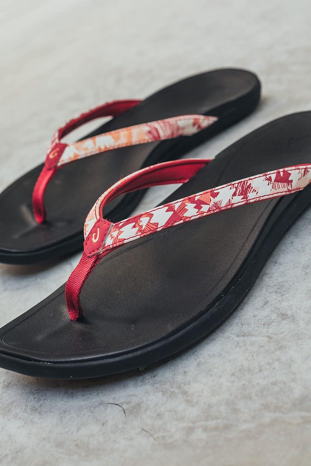 image:imageOLUKAI Hoopio Hau Womens Beach Sandals QuickDry FlipFlop Slides Water Resistant Suede Lining amp Wet Grip Soles Soft Comfort Fit amp Arch SupportPassion FlowerLehua