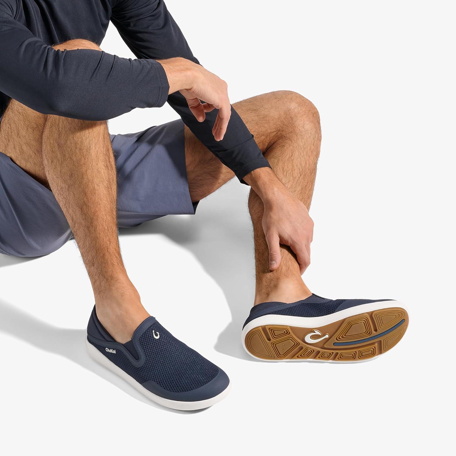 image:imageOLUKAI Moku SlipOn Mens Boat Shoes Enhanced Grip amp Traction Lightweight amp Breathable Mesh Comfort Fit amp AllDay WearTrench BlueTrench Blue