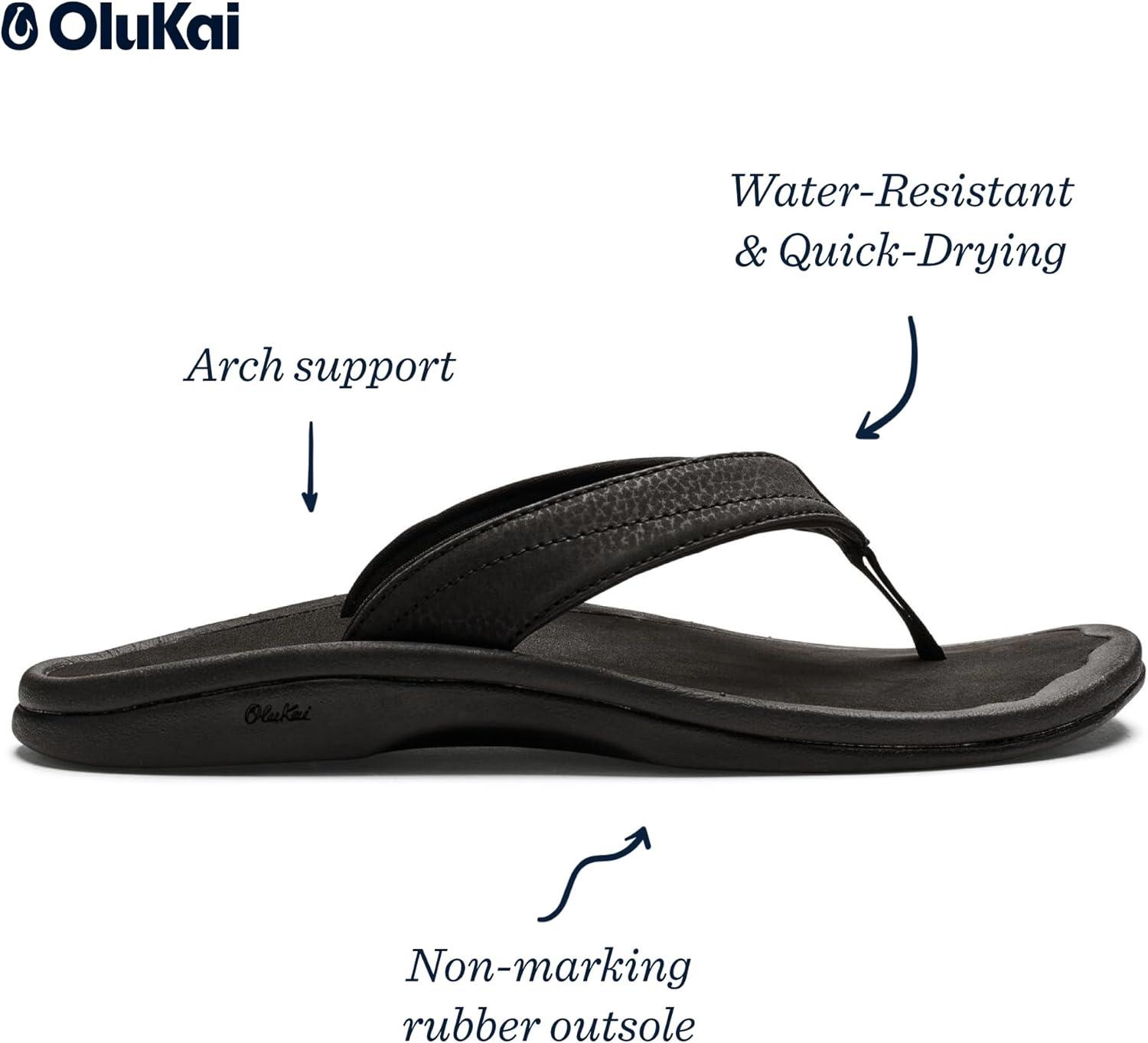 image:imageOLUKAI Ohana Womens Beach Sandals Water Resistant Flip Flops Arch Support amp Comfort Fit Lightweight amp Durable Enhanced Grip amp TractionBlackBlack