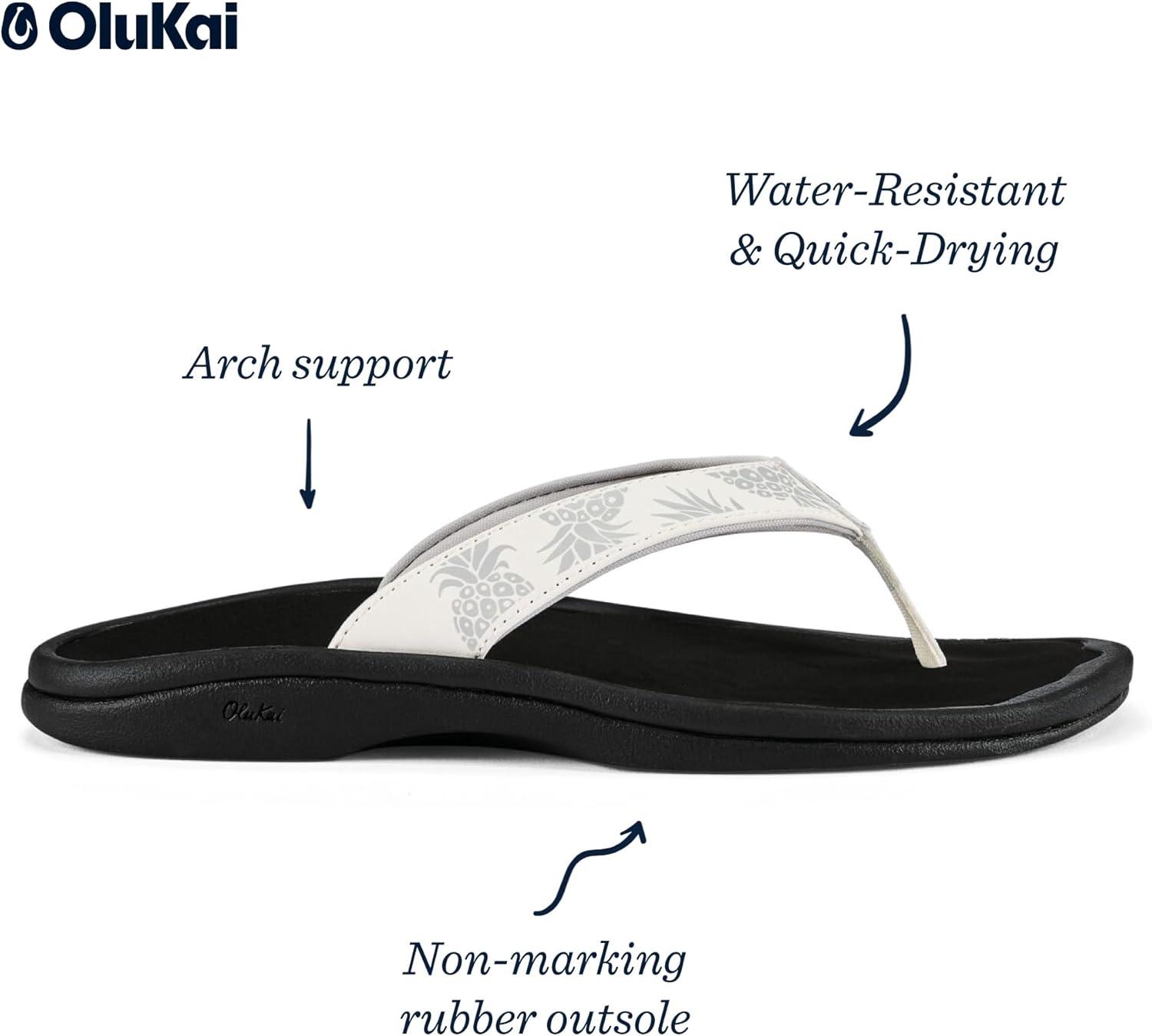 image:imageOLUKAI Ohana Womens Beach Sandals Water Resistant Flip Flops Arch Support amp Comfort Fit Lightweight amp Durable Enhanced Grip amp TractionBright WhiteHua